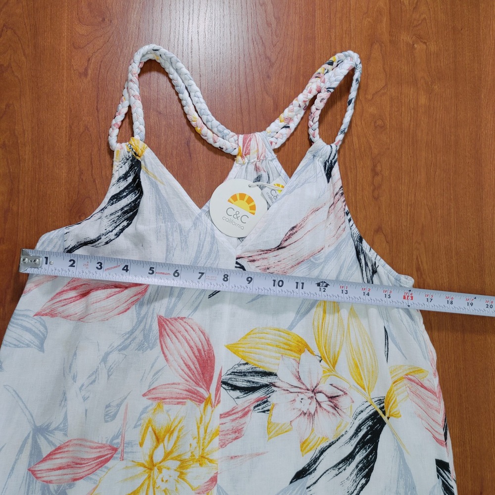 C&C California Floral Print Maxi Dress Braided Strap White Casual Size S - Picture 4 of 8